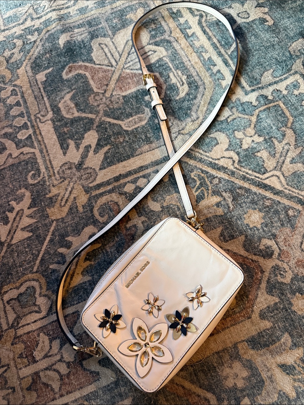 Michael Kors Ivory Floral Applique Crossbody Bag